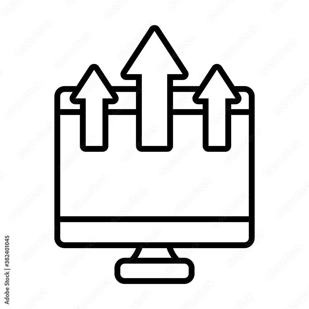 Poster computer with upload arrows, line style