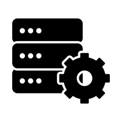 data servers and gear wheel icon, silhouette style