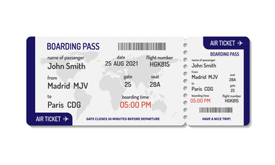 Boarding pass ticket template. Airplane ticket. Vector illustration
 - obrazy, fototapety, plakaty