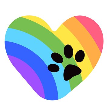 Print Hand-drawing silhouette background collection. Vector animal paw, heart with rainbow decoration. Element for design.
