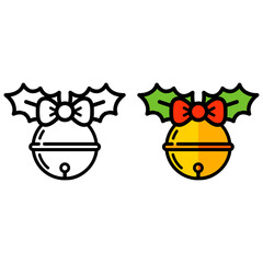 cartoon christmas bell with leaves set