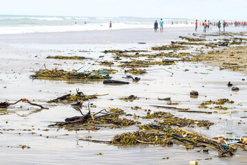 Pollution of the beach.  Rubbish and domestic waste polluting the beach in Cox's Bazar, Bangladesh....