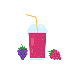 This is a raspberry and blackberry juice on white background.
