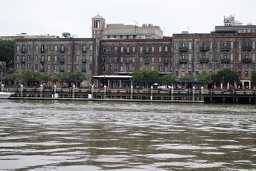 Skyline of the old port city of Savannah in the state of Georgia