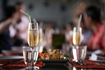 empty wine glasses prepared  for dinner