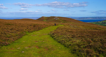 Gower Peninsular Rhossilli Bay Panoramic with Green Hills surrounding the Sandy Bay - Green Welsh Hillsides