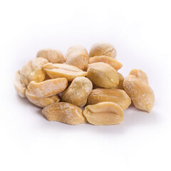 Composition of roasted peanuts on the white background