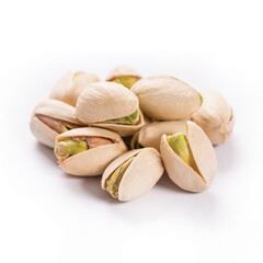 Composition of pistachios on the white background