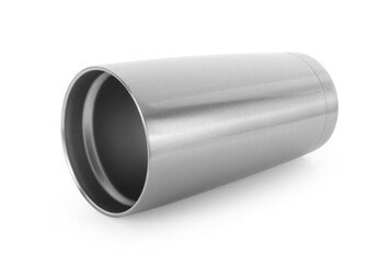 Stainless steel cup isolated on white background.