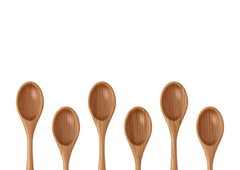 Set Wooden spoons for food on white background. Vector illustration.