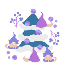 Cute vector gnomes in a Christmas decor, perfect to use on the web or in print