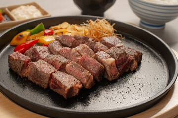 Tepanyaki - japanese grilled beef on pan