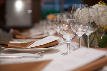 empty glasses on fine dinnig table decoration