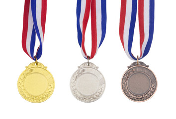 Gold, silver and bronze medal isolated on white background	