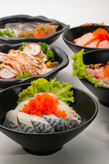 Saba donburi japanese rice with marinate fish fillet