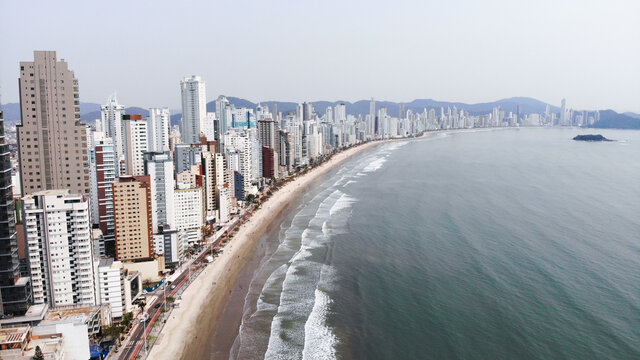 The big buildings of Balne&aacute;rio Cambori&uacute; beach. One of the biggest city of  Santa Catarina, south of Brazil. Drone photography.