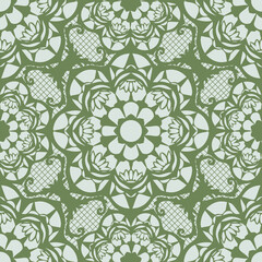 Seamless vector pattern with lace texture on grey background. Romantic mosaic wallpaper design. Vintage floral material fashion textile.