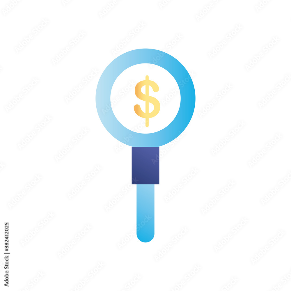 Poster dollar in lupe gradient style icon vector design