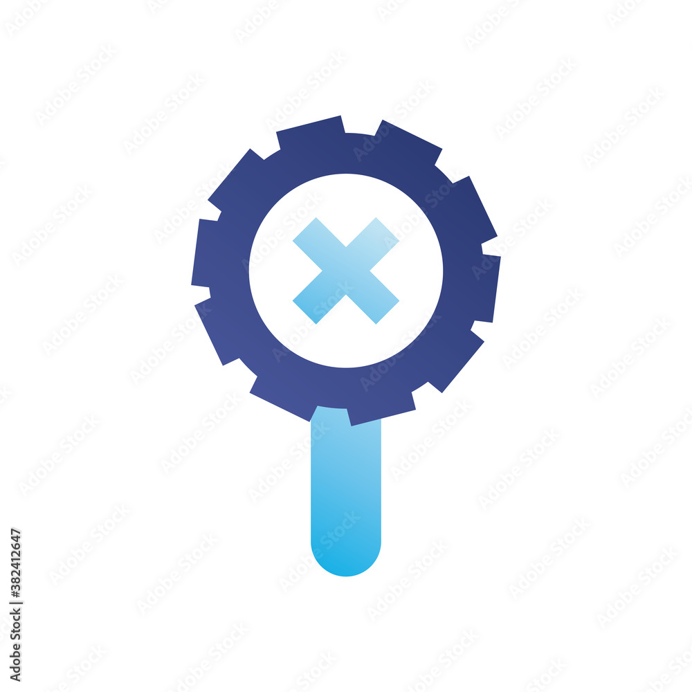 Poster cross in lupe with gear gradient style icon vector design