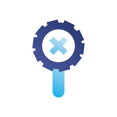 cross in lupe with gear gradient style icon vector design