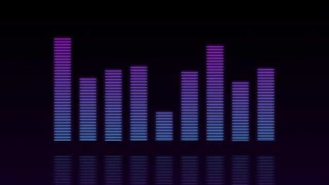 Audio waveform equalizer on black background loop animation. Music or sound levels. abstract motion live wallpaper. gradient spectrum bar graph. Glowing And Pulsing seamless stock 4k footage. 