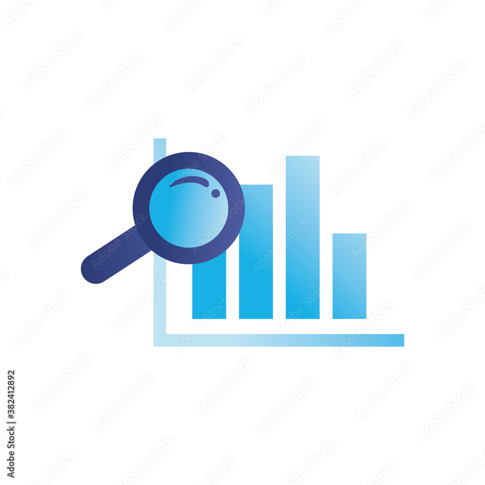 Poster lupe with bars chart gradient style icon vector design