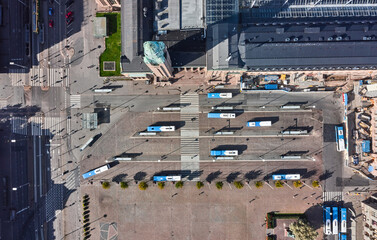 The city bus station near the Helsinki Central Railway Station.