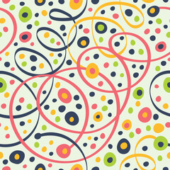 Seamless Christmas pattern with streamer, confetti and stars.