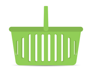 Empty green shopping basket isolated on white background. Supermarket basket. Shopping basket icon. Vector illustration