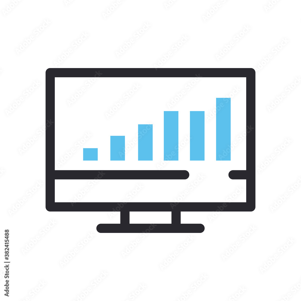 Poster bars chart in computer line and fill style icon vector design