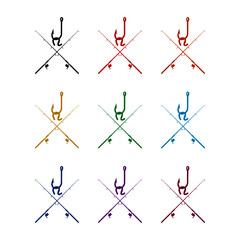 Simple Fishing rod icon, color set