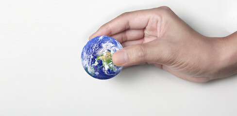 Globe ,earth in human hand. Earth image provided by Nasa