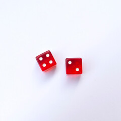 two red  casino dices on a white background