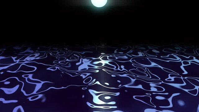 Abstract animated background. Black Liquid Surface seamless loop, dark fluid, Oil surface, dark water at night. full moon reflection on water. looped 4k stock footage motion graphics