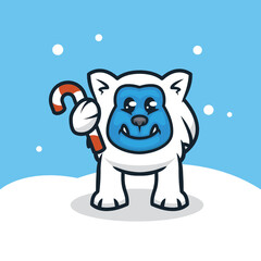 Cute yeti with Christmas decoration mascot logo design 