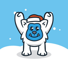 Cute yeti with Christmas decoration mascot logo design 