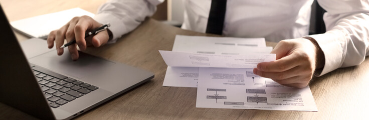 Businessman working laptop for new project. Business concept. Banner.