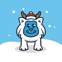 Cute yeti with Christmas decoration mascot logo design 