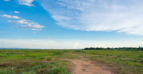 Fototapeta premium Blue sky and white cloud over land background