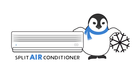 Desgn of split air conditioner and penguin illustration © RATOCA