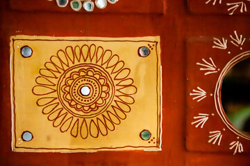 Indian tribal wall art painting closeup