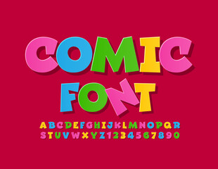 Vector colorful Comic Font. Set of Funny Alphabet Letters and Numbers.