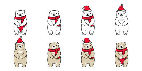 Bear vector Christmas icon polar bear Santa Claus hat scarf icon logo cartoon character doodle illustration design