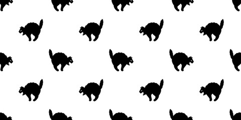 cat seamless pattern Halloween kitten vector black calico scarf isolated repeat wallpaper tile background cartoon character doodle illustration design