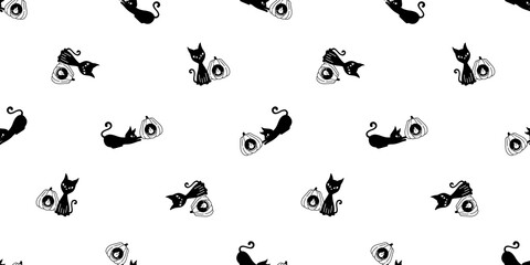 cat seamless pattern Halloween kitten vector calico lamb cartoon repeat wallpaper scarf isolated tile background character doodle illustration design