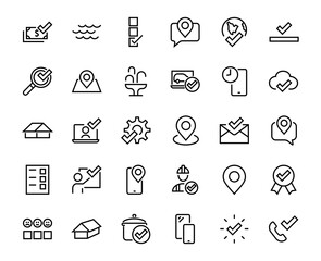 A simple set of claim related vector ICON lines. Contains icons such as file uploaded, received document, read message, receive call and more. Editable Bar. 48x48 Pixel Perfect