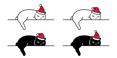 cat vector Christmas Santa Claus hat calico kitten sleeping icon logo symbol character cartoon illustration design