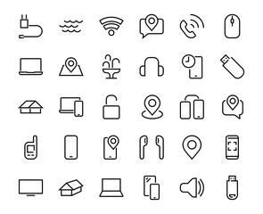 A set of smart devices and gadgets, computer hardware and electronics. Electronic devices icons for web and mobile vector lines. computer, telephone. Editable stroke. 48x48 pixels