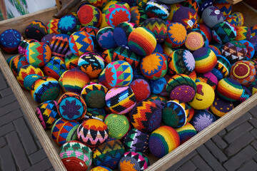 Cotton hand crocheted Haki (Hacky) Sacks from Guatemala in a huge mixture of vibrant colours and...