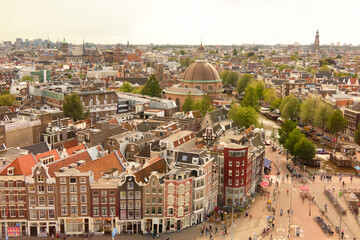 Fototapeta na wymiar Panoramic rooftop view of Amsterdam from Central Station